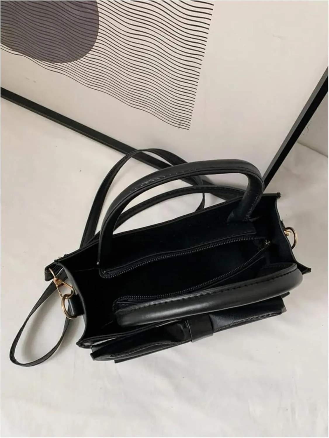 SweatyRocks Women's Crossbody Bag Bowknot Purse Top Handle PU Leather Square Shoulder Handbag Black One Size