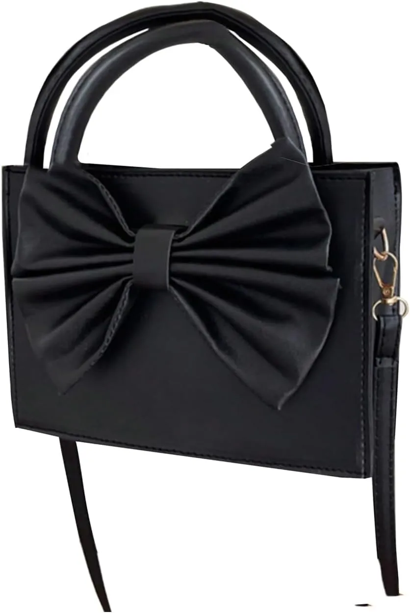 SweatyRocks Women's Crossbody Bag Bowknot Purse Top Handle PU Leather Square Shoulder Handbag Black One Size
