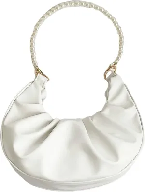 SweatyRocks Women's Elegant Clutch Purse Pearl Strap Shoulder Handbag Small Leather Ruched Bag