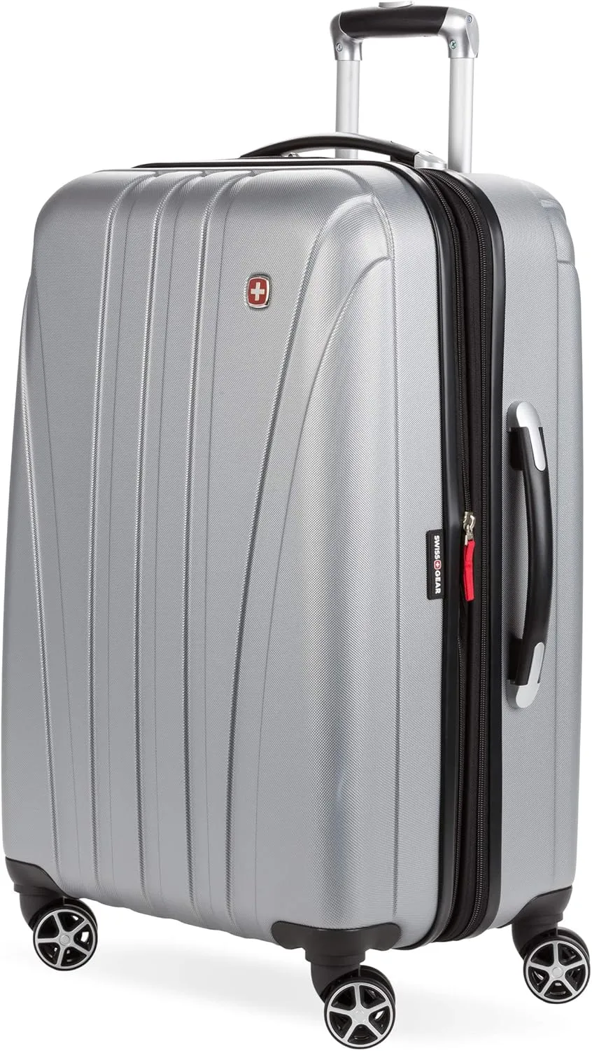 SwissGear 7585 Hardside Expandable Luggage with Spinner Wheels, Silver, Checked-Medium 23-Inch