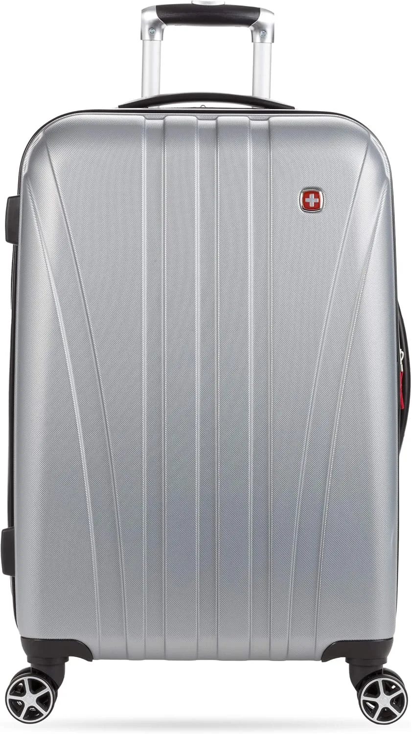 SwissGear 7585 Hardside Expandable Luggage with Spinner Wheels, Silver, Checked-Medium 23-Inch