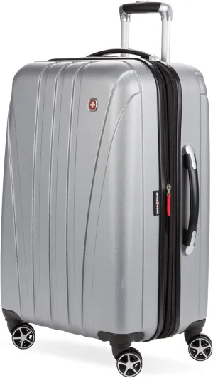 SwissGear 7585 Hardside Expandable Luggage with Spinner Wheels, Silver, Checked-Medium 23-Inch