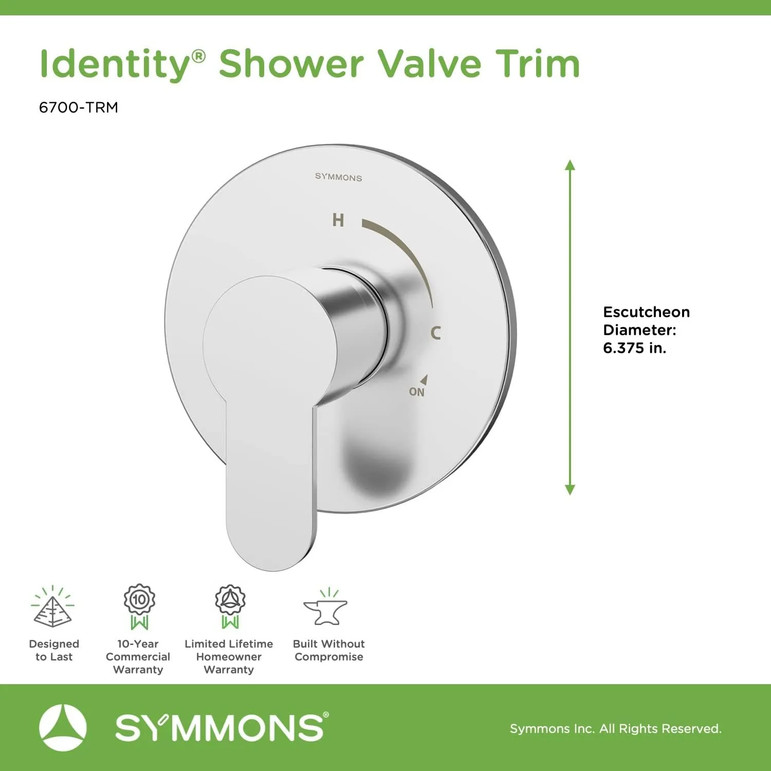 Symmons 6700-TRM Identity Shower Valve Trim in Polished Chrome (Valve Not Included)