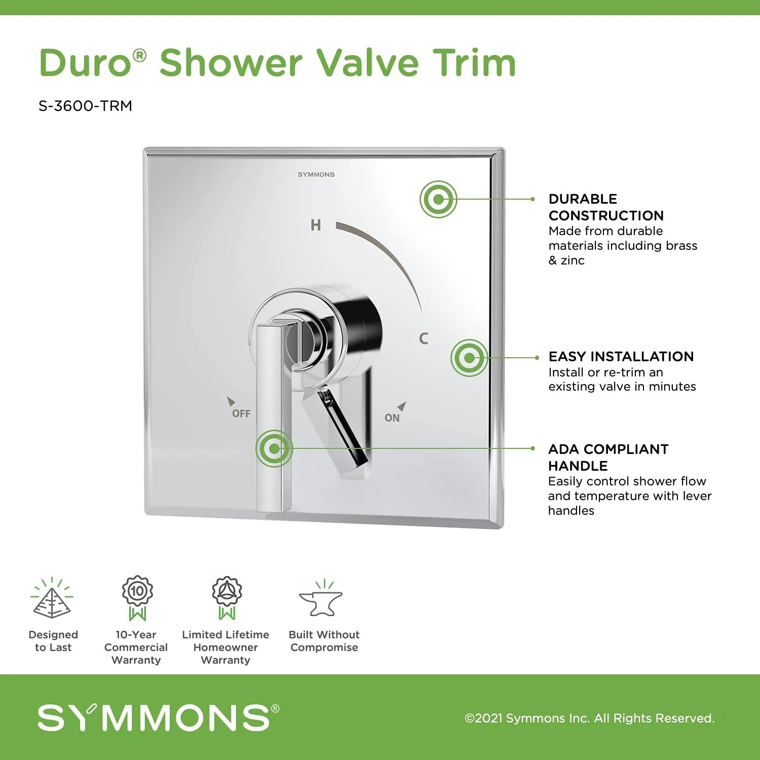 Symmons S-3600-TRM Duro Shower Shower Valve Trim in Polished Chrome (Valve Not Included)