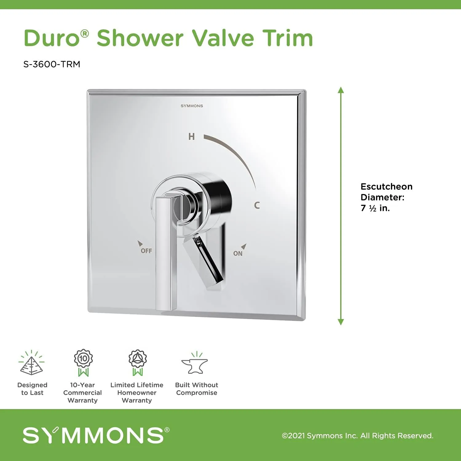 Symmons S-3600-TRM Duro Shower Shower Valve Trim in Polished Chrome (Valve Not Included)