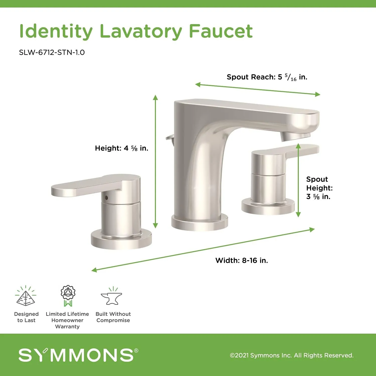 Symmons SLW-6712-STN-1.0 Identity Widespread 2-Handle Bathroom Faucet with Drain Assembly in Satin Nickel (1.0 GPM)