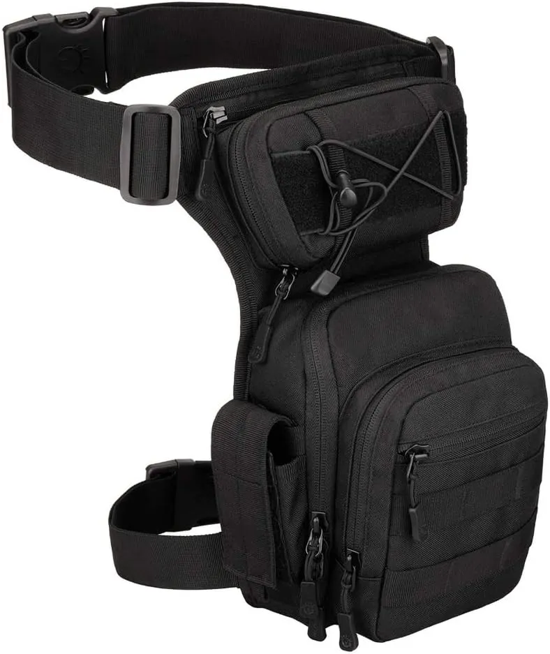 Tactical Drop Leg Bag for Men Women Military Thigh Pouch Outdoor Motorcycle Riding Hiking Waist Fanny Pack Travel Bag, Black