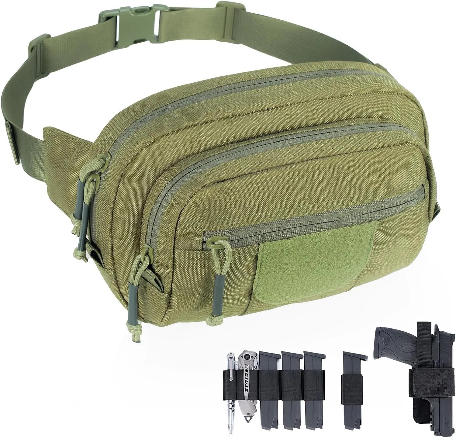 Tactical Fanny Pack for Handgun, Low Profile Concealed Carry Pistol Waist Bag for Everyday Gear EDC Outdoor Hiking with Gun Holster, Green