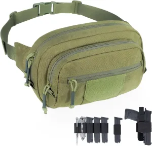Tactical Fanny Pack for Handgun, Low Profile Concealed Carry Pistol Waist Bag for Everyday Gear EDC Outdoor Hiking with Gun Holster, Green