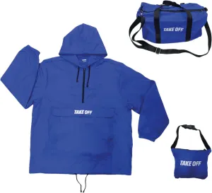 TAKE OFF 3-in-1 Duffle Bag Jacket, Converts Pouch to Duffle bag to Jacket, Kangaroo Pocket, Lightweight Jacket, Fit for Travel, Waterproof Rain Duffle Bag Jacket, Medium, Blue