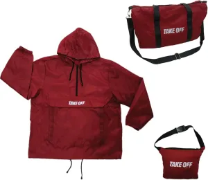 TAKE OFF 3-in-1 Duffle Bag Jacket, Converts Pouch to Duffle bag to Jacket, Kangaroo Pocket, Lightweight Jacket, Fit for Travel, Waterproof Rain Duffle Bag Jacket, Red, Medium