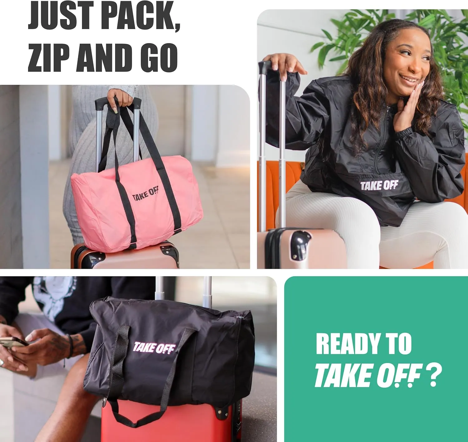 TAKE OFF 3-in-1 Duffle Bag Jacket, Converts Pouch to Duffle bag to Jacket, Kangaroo Pocket, Lightweight Jacket, Fit for Travel, Waterproof Rain Duffle Bag Jacket, Red, Small
