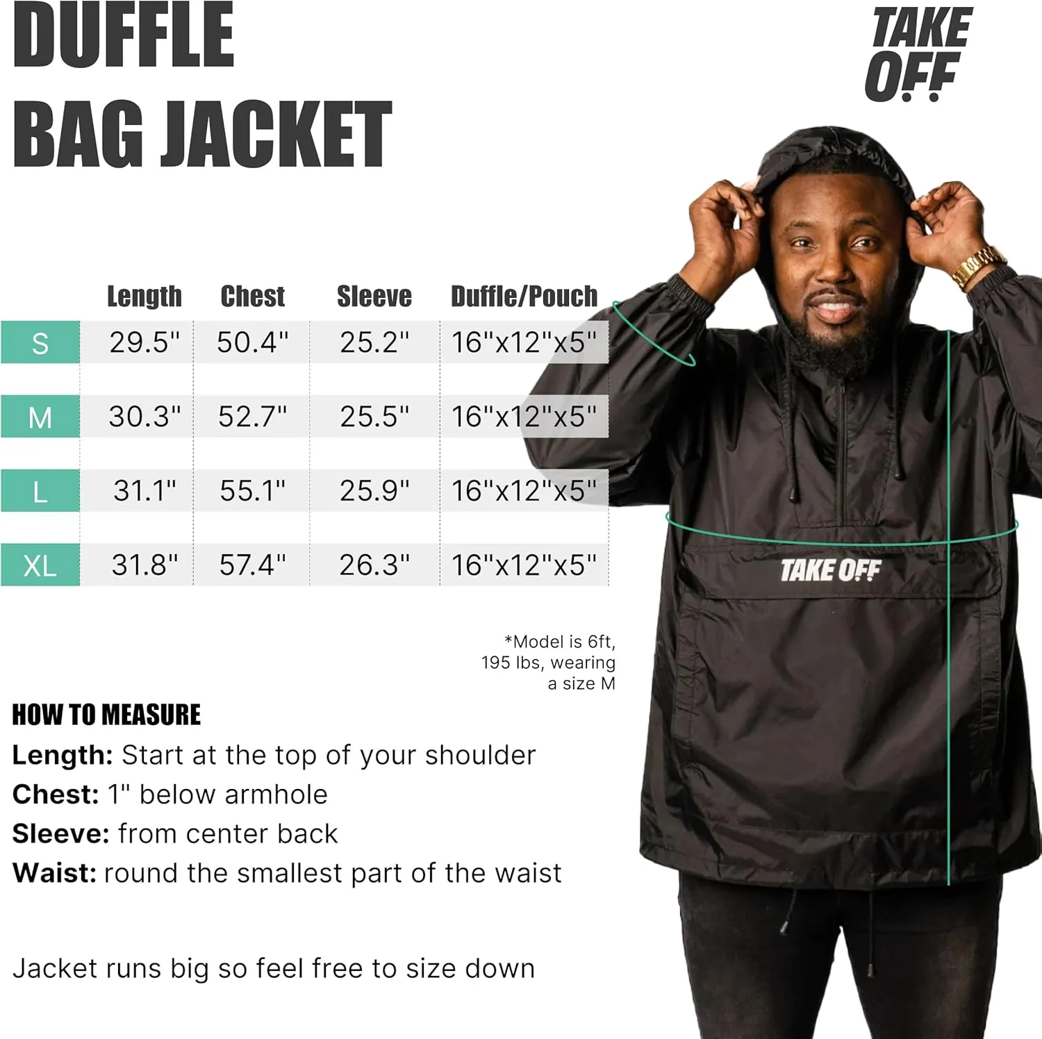 TAKE OFF 3-in-1 Duffle Bag Jacket, Converts Pouch to Duffle bag to Jacket, Kangaroo Pocket, Lightweight Jacket, Fit for Travel, Waterproof Rain Duffle Bag Jacket, Red, Small