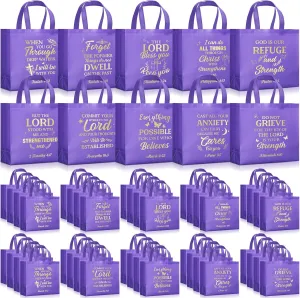 Talltalk 50 Pcs Christian Gift Bag Bulk Reusable Bible Verse Tote Religious Church Bags for Fathers Day Sunday School Gift(Purple,Large)