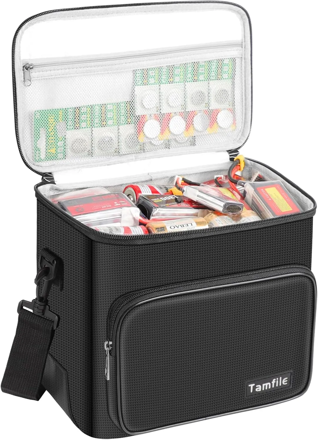 Tamfile Fireproof Lipo Battery Bag - 4200F Heat Insulated With Pockets and Shoulder Strap for Safe Storage, Transport and Charging