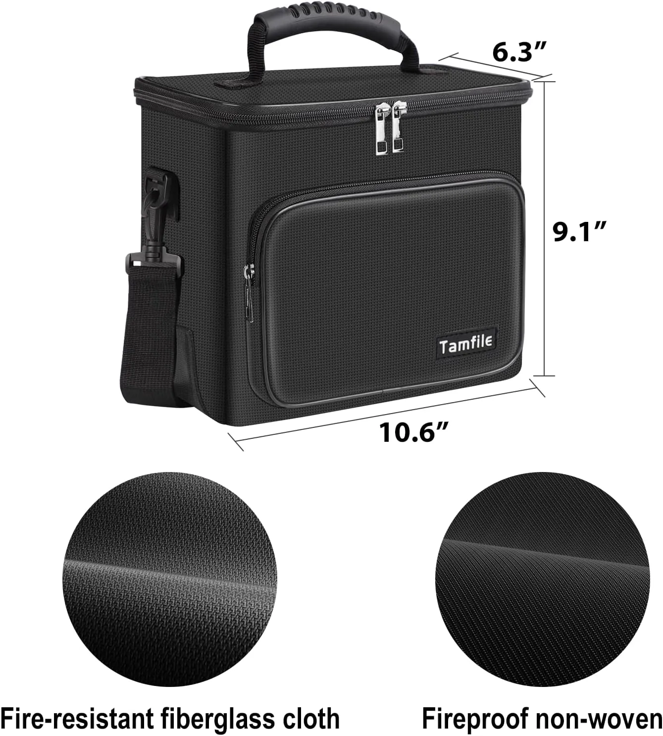 Tamfile Fireproof Lipo Battery Bag - 4200F Heat Insulated With Pockets and Shoulder Strap for Safe Storage, Transport and Charging