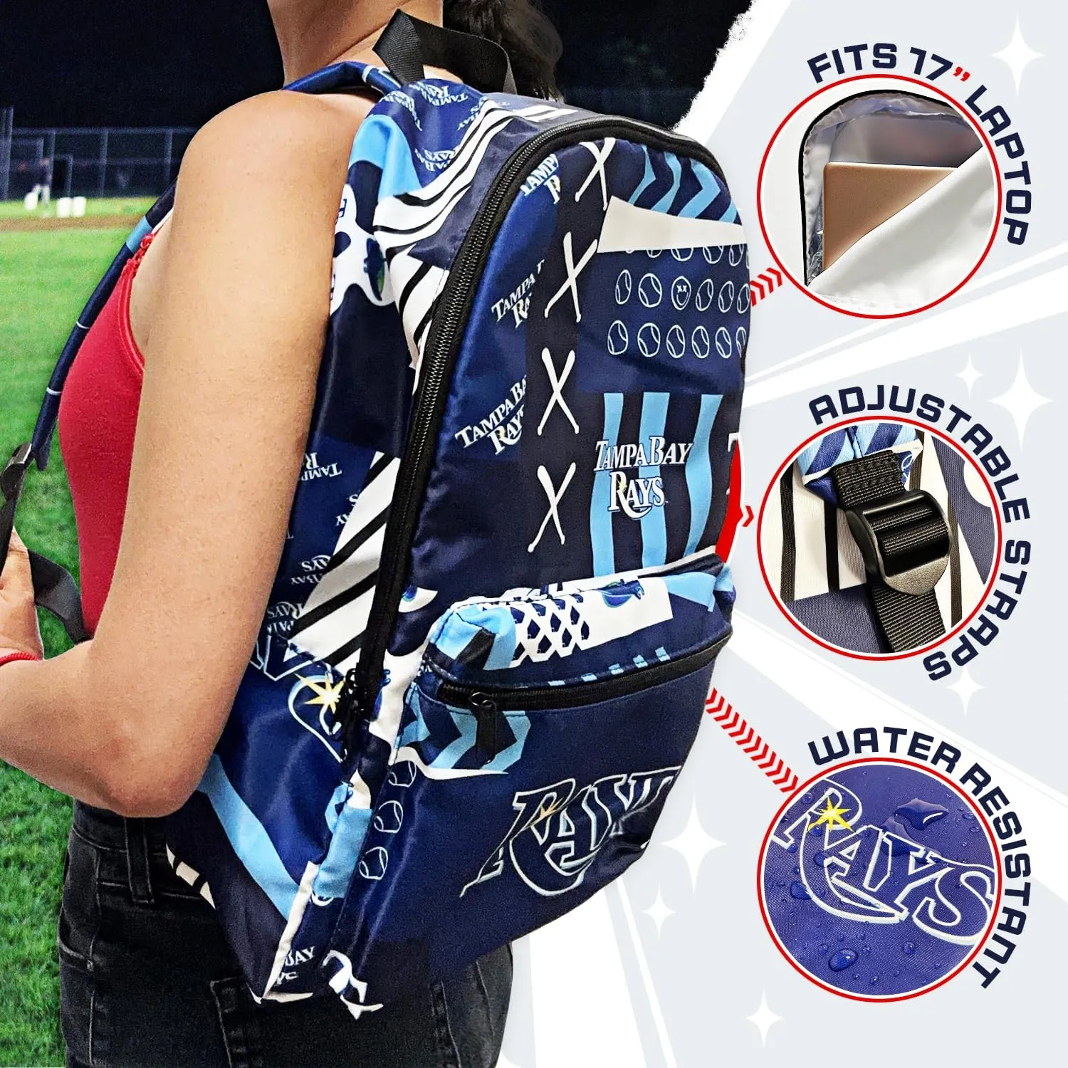Tampa Bay Rays Full Size Backpack, Licensed Gift Merch for Rays Fans TM1883 (Street Series Adult Bags) Adult Street Series Crossbody Bag: Water resistant Tampa Bay Merchandise for Women