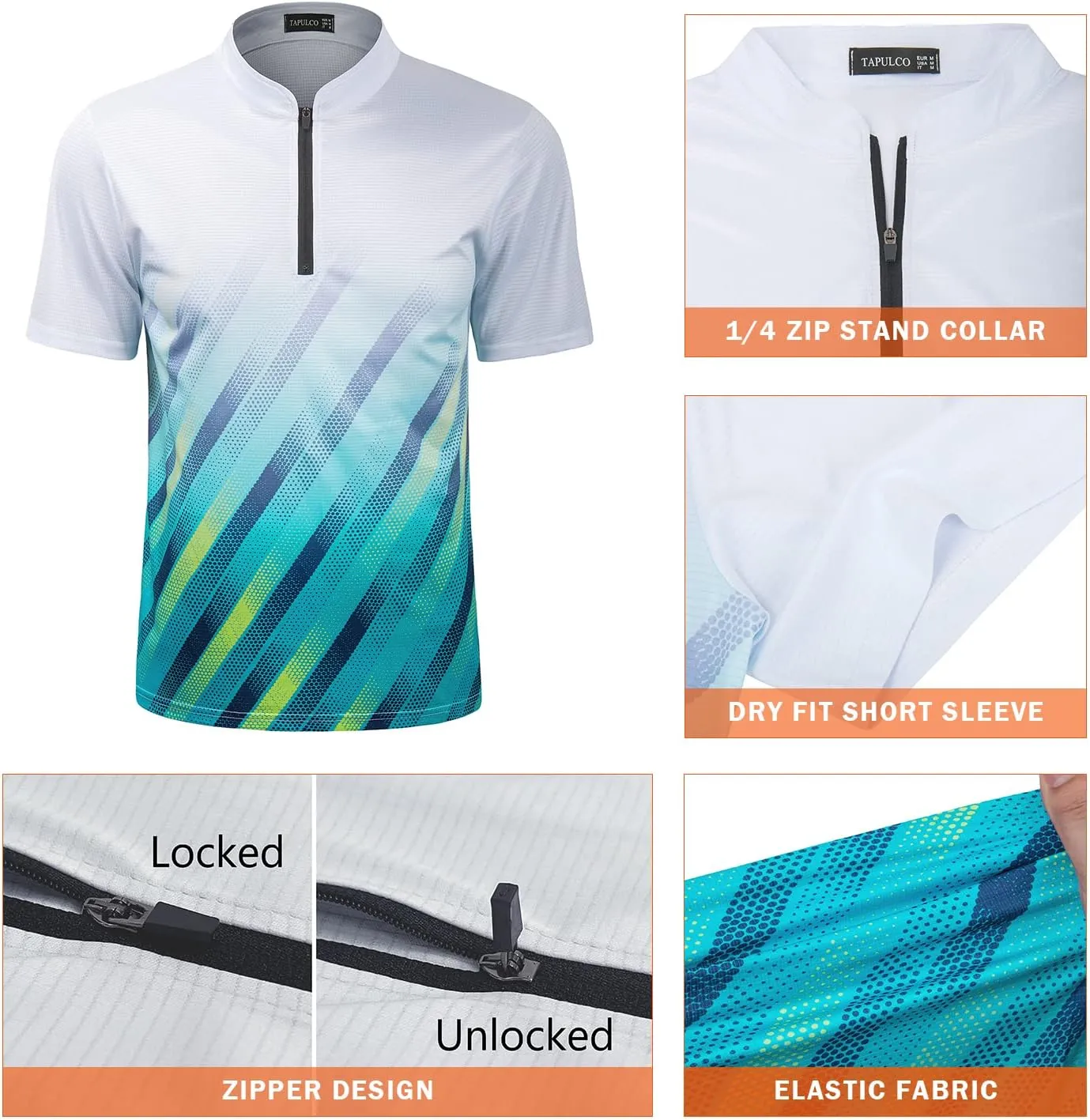 TAPULCO Mens Quick Dry Quarter Zip Performance Modern Printed Casual Sports T-Shirts Athletic Pullover Outdoor Hiking Tee