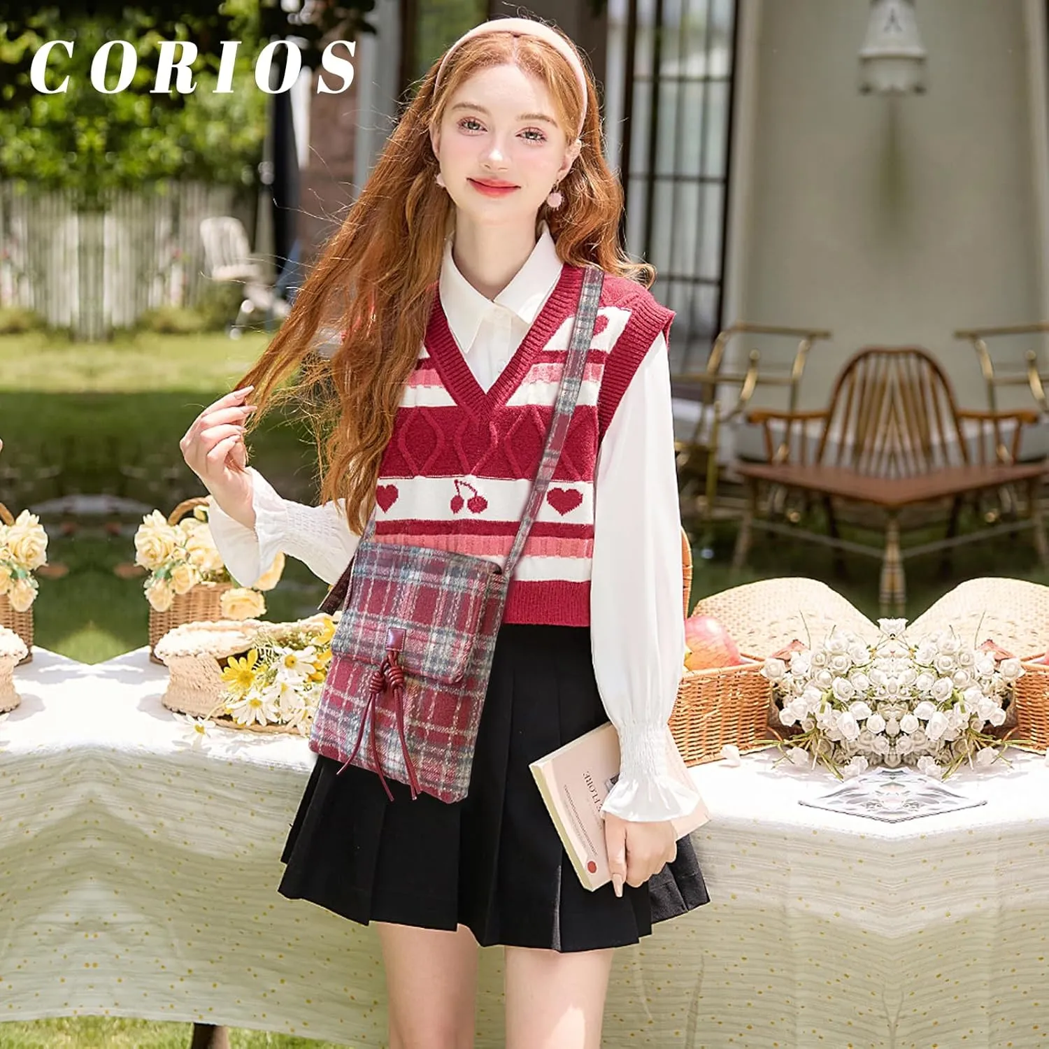 Tartan Shoulder Bag for Women - Tweed Handbag Vintage Crossbody Top Handle With Adjustable Strap