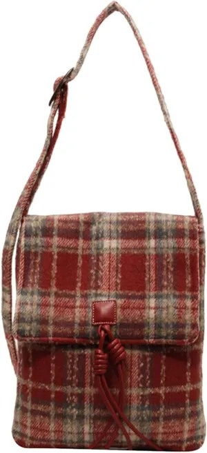 Tartan Shoulder Bag for Women - Tweed Handbag Vintage Crossbody Top Handle With Adjustable Strap