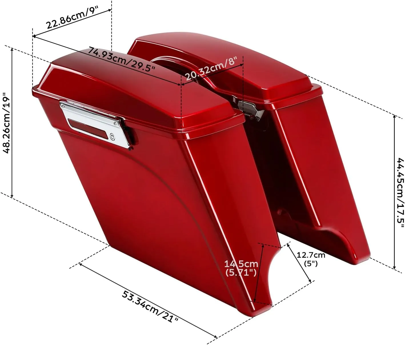 TCMT 5" Extended Hard Saddle Bags W/Lids Fit For Harley Touring Models CVO Road Glide Road King Street Glide Electra Glide Ultra Classic 1994-2013