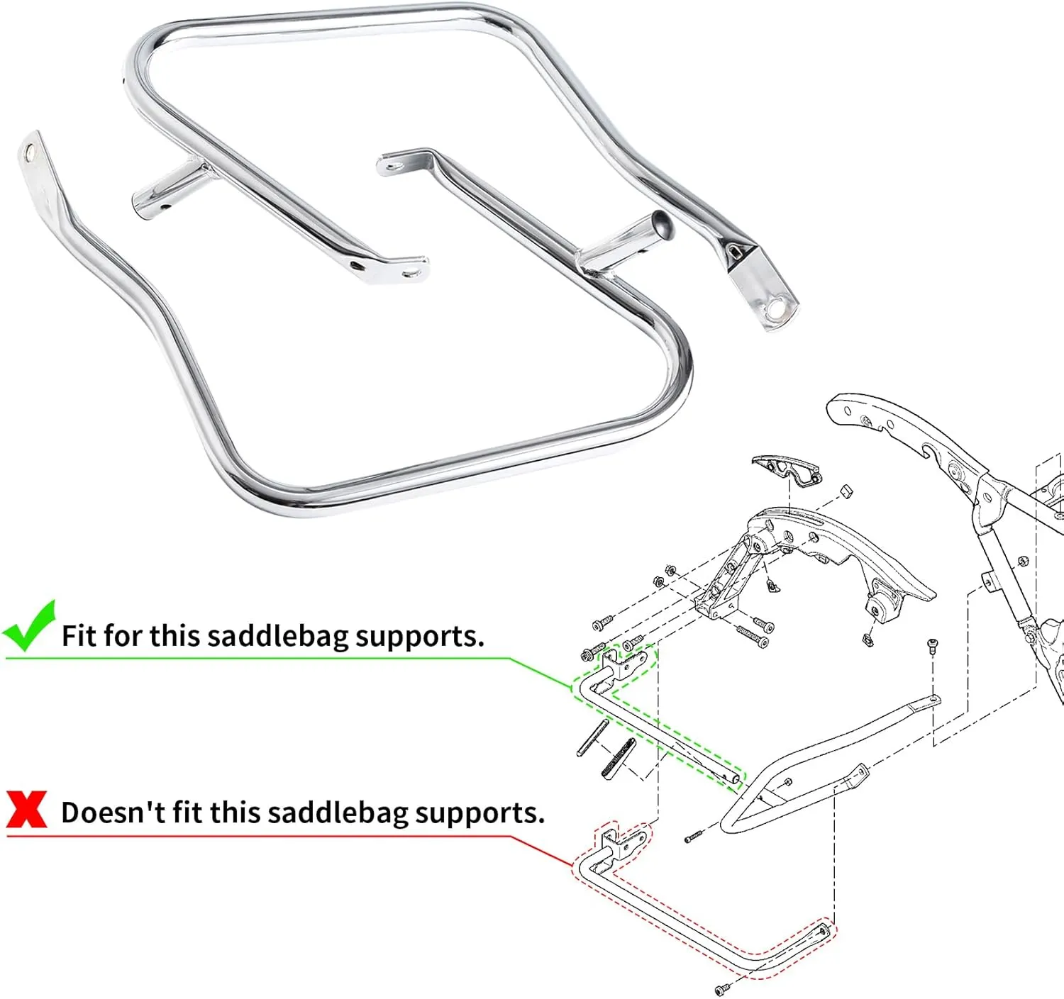 TCT-MOTORPARTS Chrome 7/8" SaddlebagSaddle Bags Guard Bracket For Harley Touring Road King Street Electra Ultra Glide 2014-2024 2023 2022 2021 2020