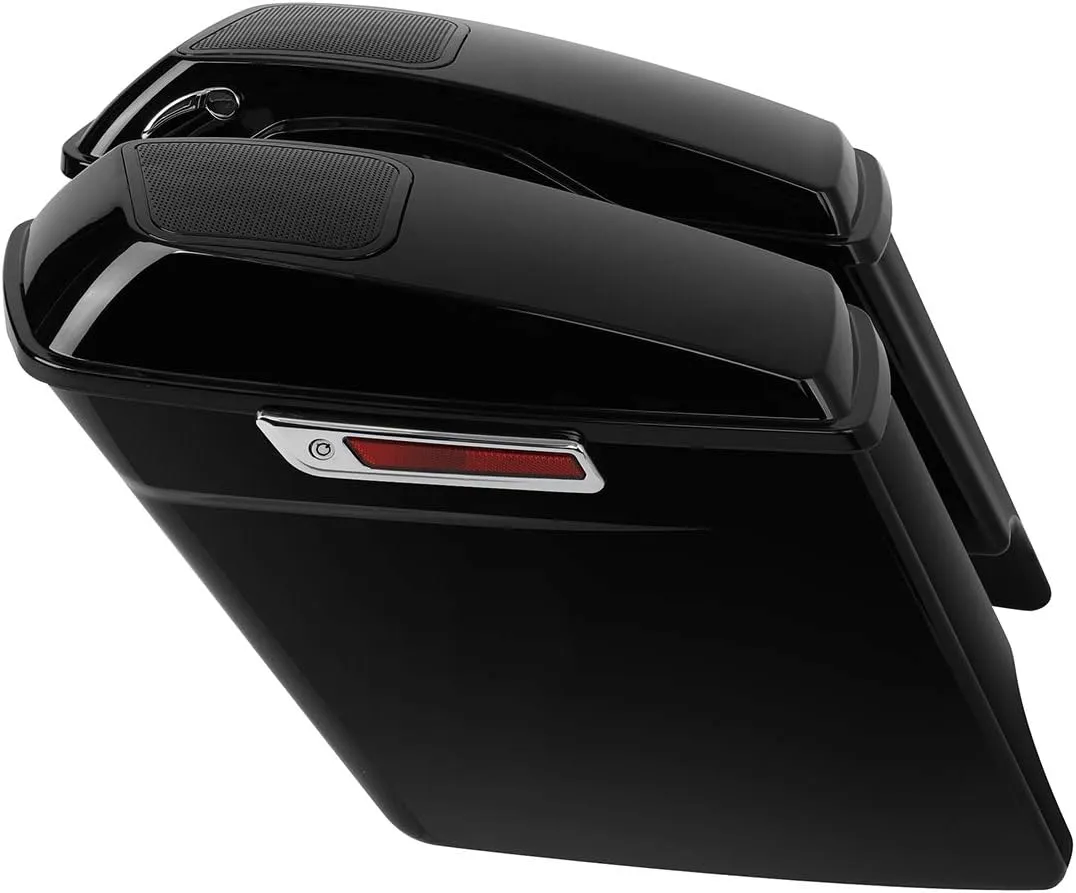 TCT-MOTORPARTS Vivid Black 5'' Stretched Saddlebag Hard Saddle Bags w/ 6x9'' Speaker Lids Fit For Harley Touring Models Street Road Glide Road King Electra Glide 2014-later