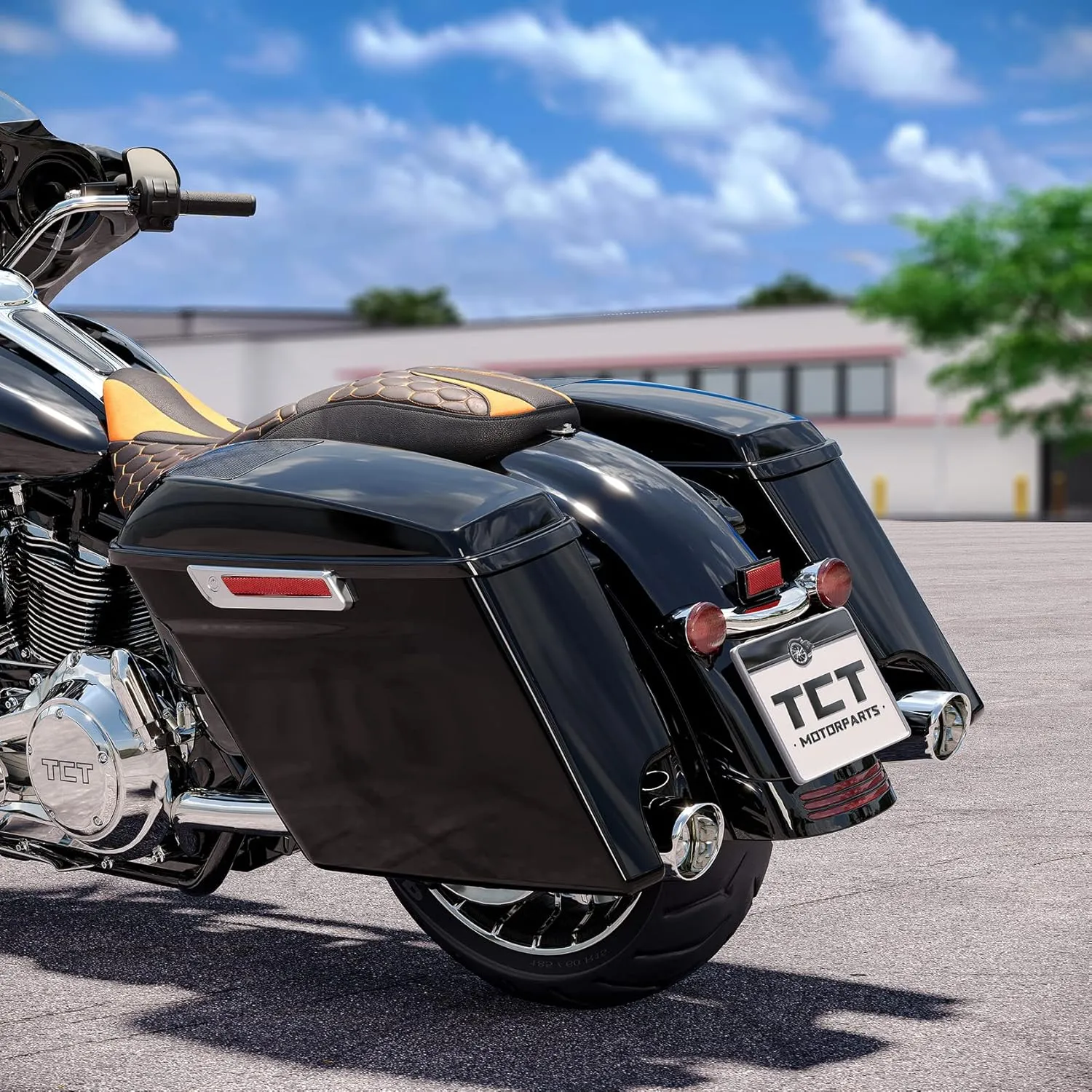 TCT-MOTORPARTS Vivid Black 5'' Stretched Saddlebag Hard Saddle Bags w/ 6x9'' Speaker Lids Fit For Harley Touring Models Street Road Glide Road King Electra Glide 2014-later