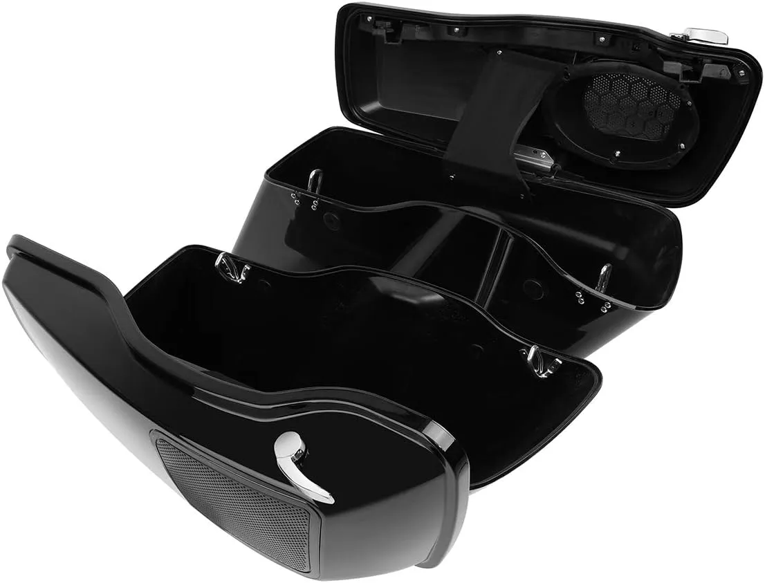 TCT-MOTORPARTS Vivid Black 5'' Stretched Saddlebag Hard Saddle Bags w/ 6x9'' Speaker Lids Fit For Harley Touring Models Street Road Glide Road King Electra Glide 2014-later