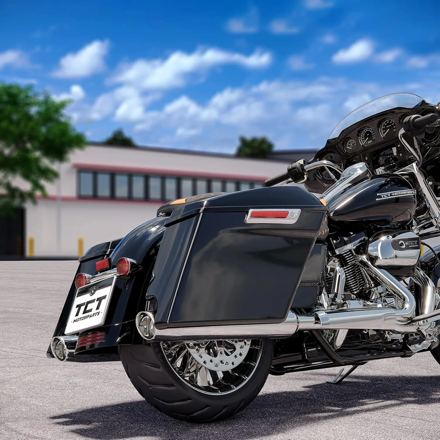 TCT-MOTORPARTS Vivid Black 5'' Stretched Saddlebag Hard Saddle Bags w/ 6x9'' Speaker Lids Fit For Harley Touring Models Street Road Glide Road King Electra Glide 2014-later