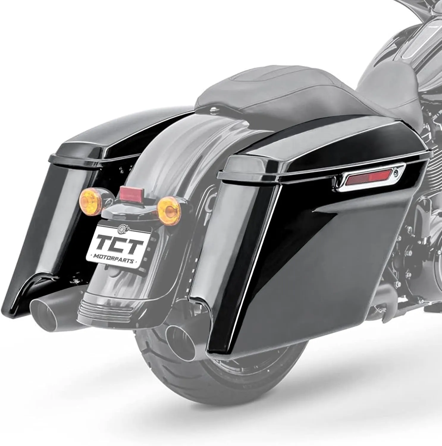 TCT-MOTORPARTS Vivid Black 5" Stretched Saddlebags Extended Hard Saddle Bags w/Chrome Latches Fit For Touring Models Road King Glide Electra Street Glide CVO Ultra Classic 2014-2024