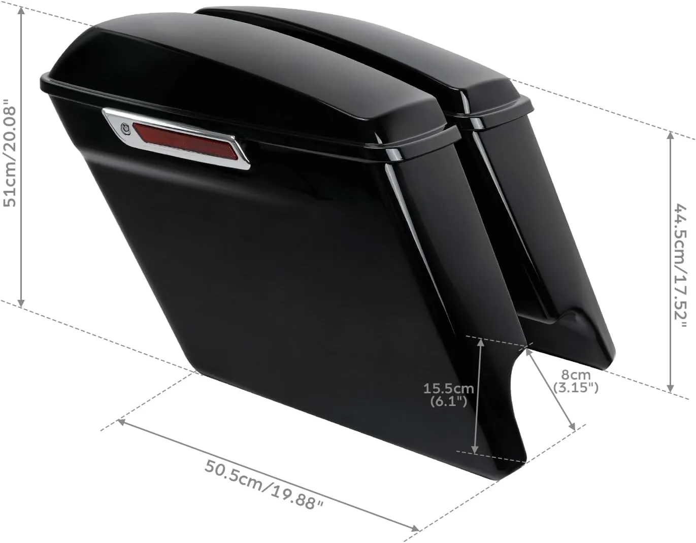 TCT-MOTORPARTS Vivid Black 5" Stretched Saddlebags Extended Hard Saddle Bags w/Chrome Latches Fit For Touring Models Road King Glide Electra Street Glide CVO Ultra Classic 2014-2024