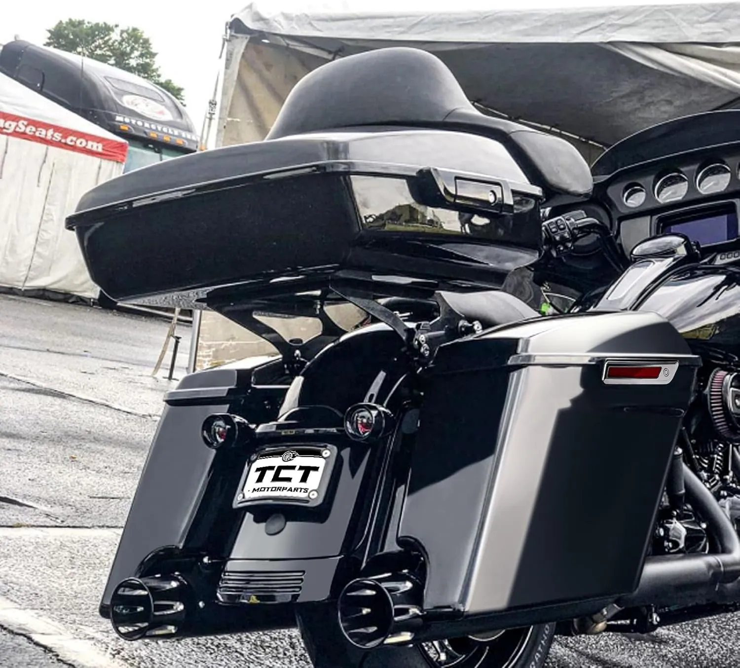 TCT-MOTORPARTS Vivid Black 5" Stretched Saddlebags Extended Hard Saddle Bags w/Chrome Latches Fit For Touring Models Road King Glide Electra Street Glide CVO Ultra Classic 2014-2024