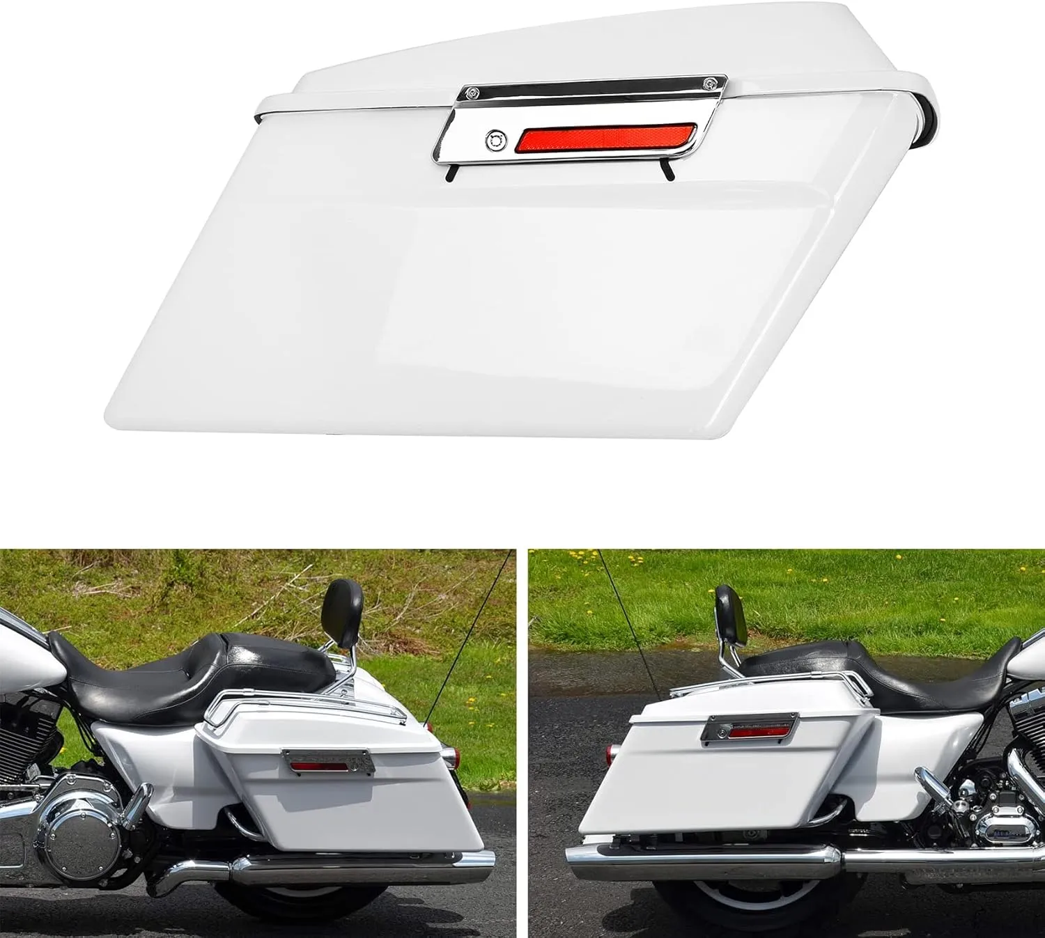 TCT-MOTORPARTS White Hard Saddle bags Saddlebag Trunk W/Latch Keys Fits For Harley Touring Road Glide Road King Street Glide Electra Glide 1994-2013