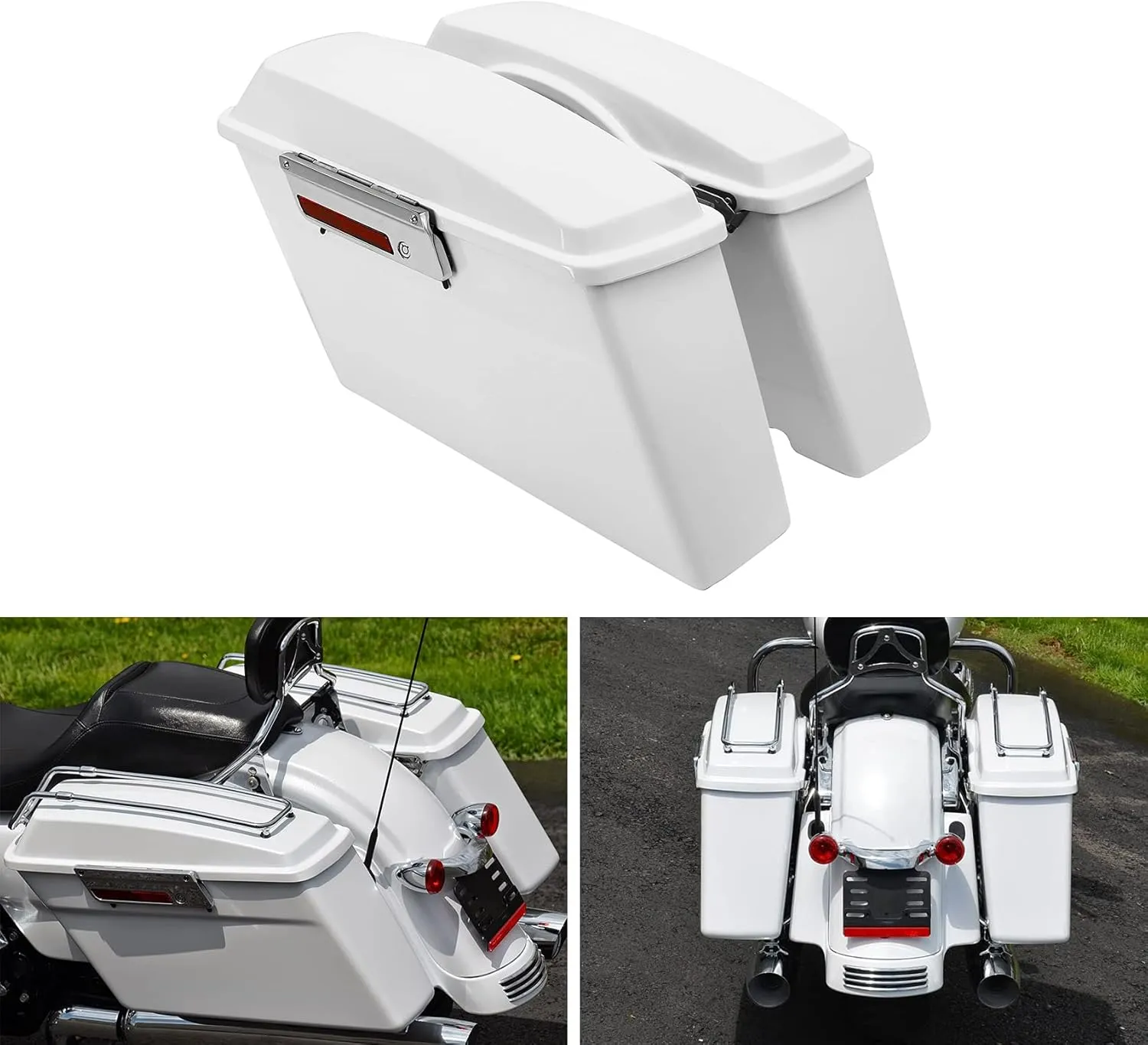 TCT-MOTORPARTS White Hard Saddle bags Saddlebag Trunk W/Latch Keys Fits For Harley Touring Road Glide Road King Street Glide Electra Glide 1994-2013
