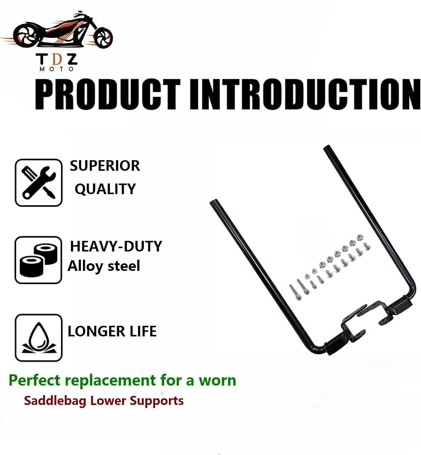 TDZ Gloss Black Rear Saddlebag Lower Supports Fit for 2014-2025 Harley Touring Electra Street Glide Road King Ultra Classic Limited CVO SaddleBags Bagger Guard Support Kit Right 90200504 Left 90200505