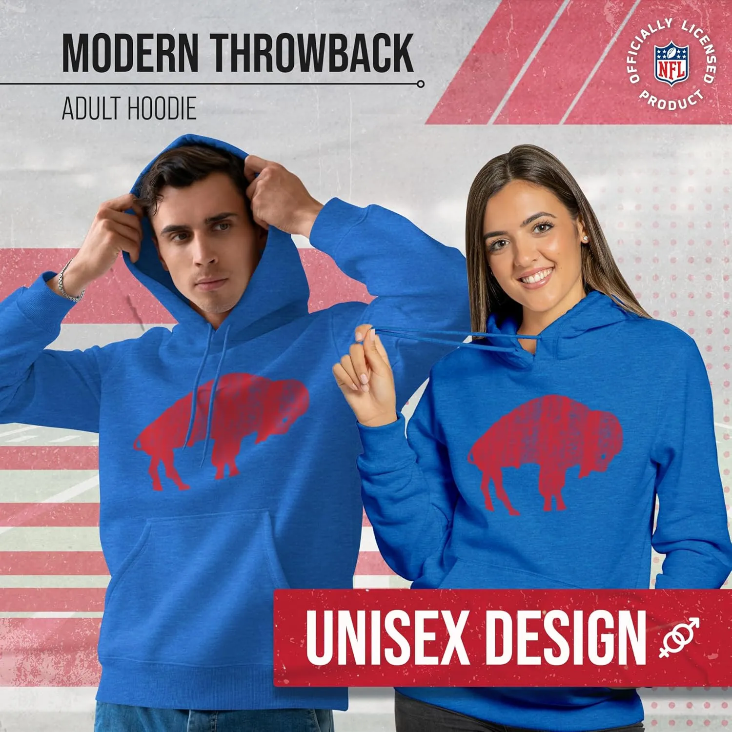 Team Fan Apparel NFL Adult Unisex Modern Throwback Ultra Soft Fleece Hooded Sweatshirt, Heathered Football Hoodie