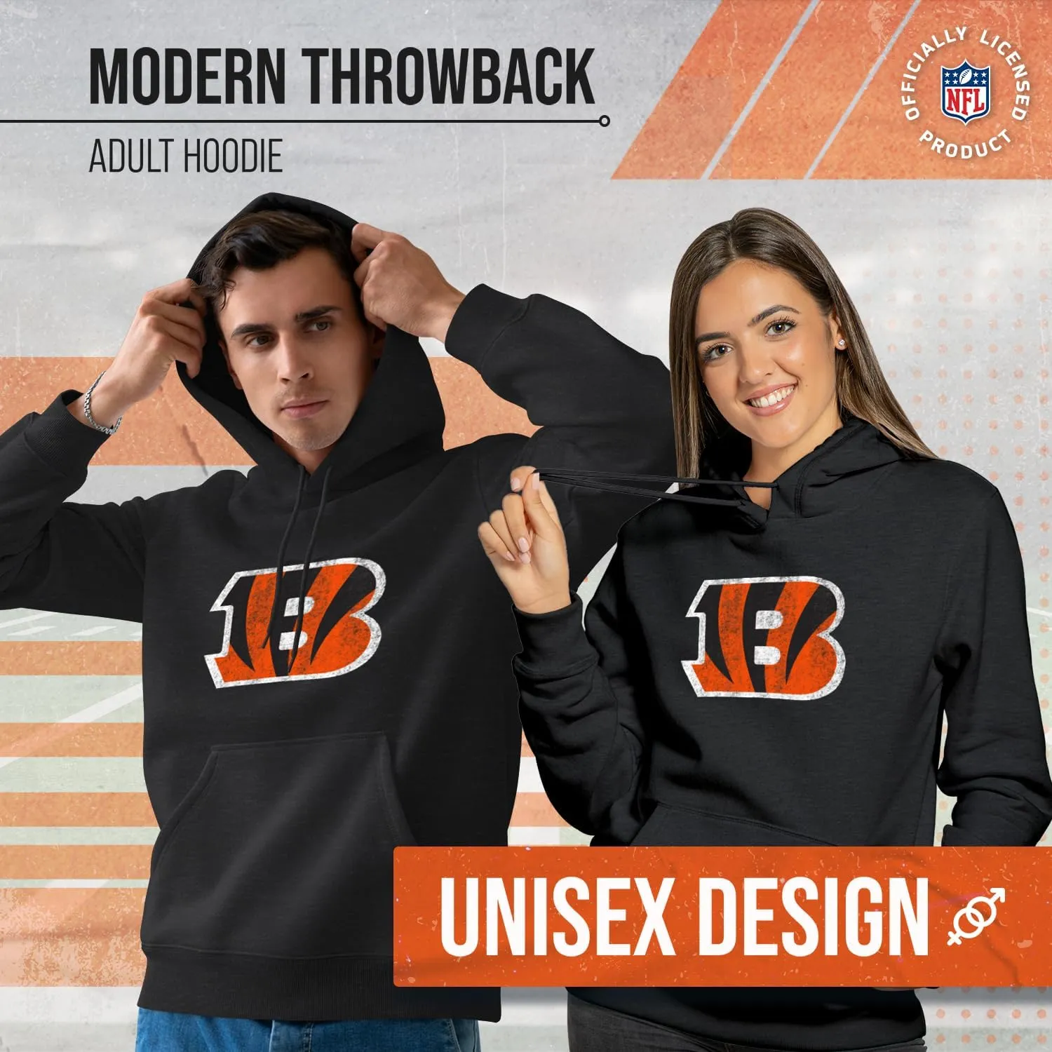Team Fan Apparel NFL Adult Unisex Modern Throwback Ultra Soft Fleece Hooded Sweatshirt, Heathered Football Hoodie