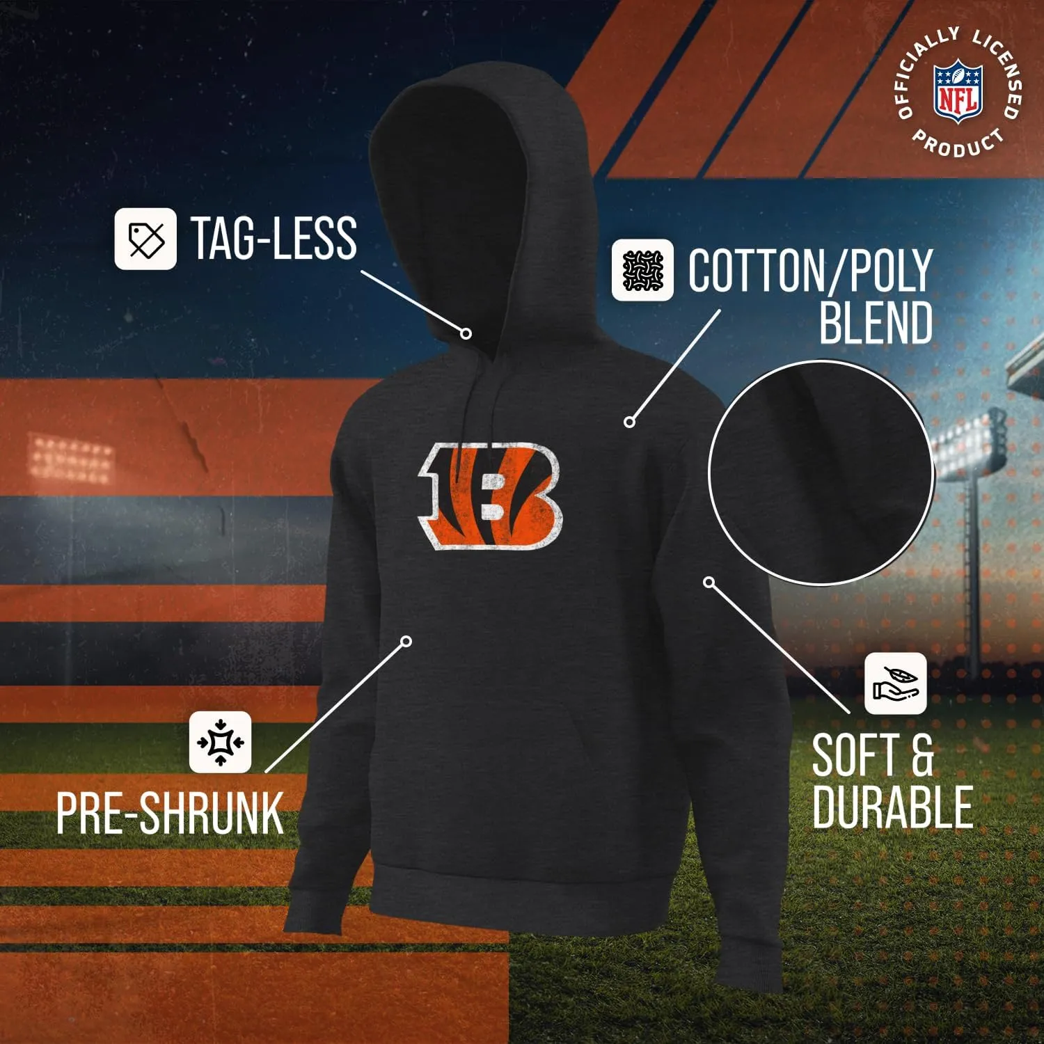 Team Fan Apparel NFL Adult Unisex Modern Throwback Ultra Soft Fleece Hooded Sweatshirt, Heathered Football Hoodie