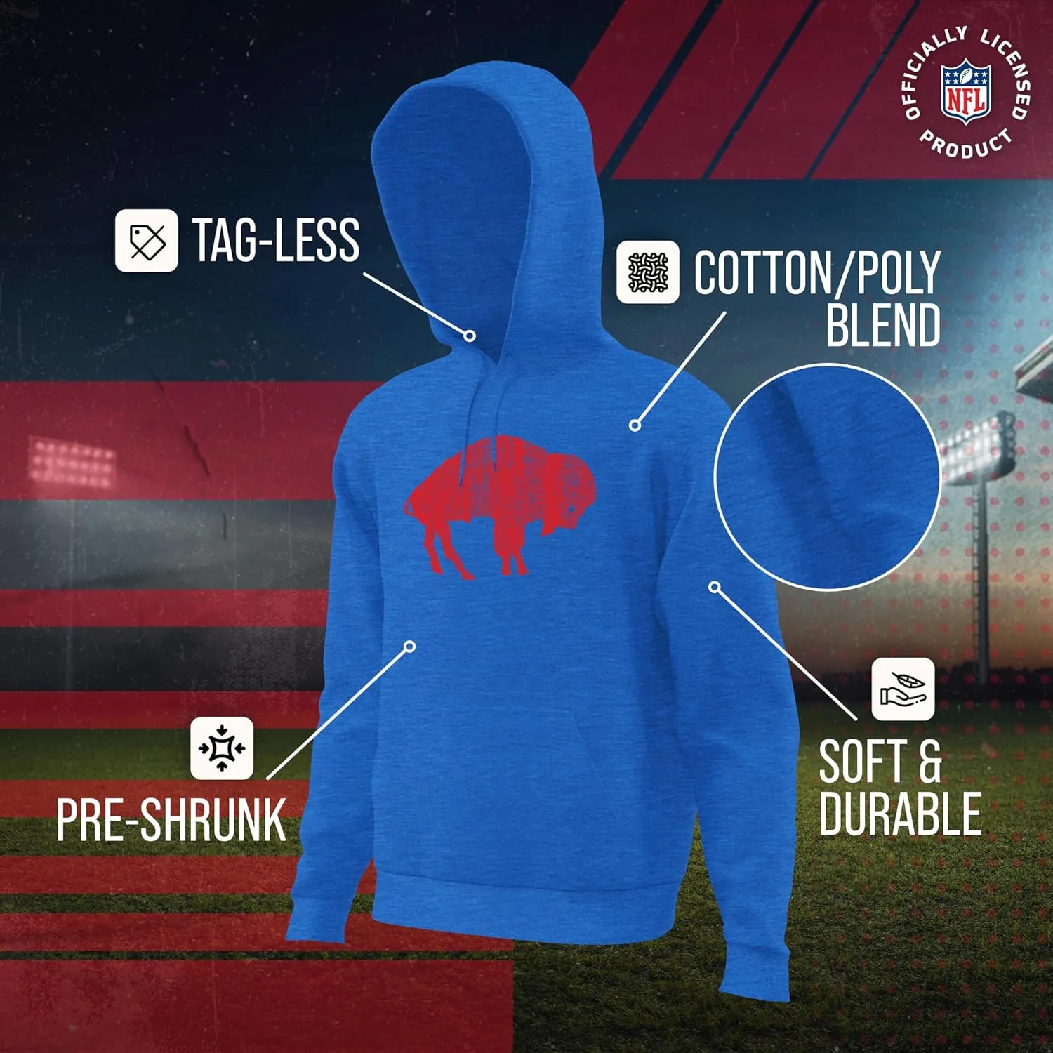 Team Fan Apparel NFL Adult Unisex Modern Throwback Ultra Soft Fleece Hooded Sweatshirt, Heathered Football Hoodie