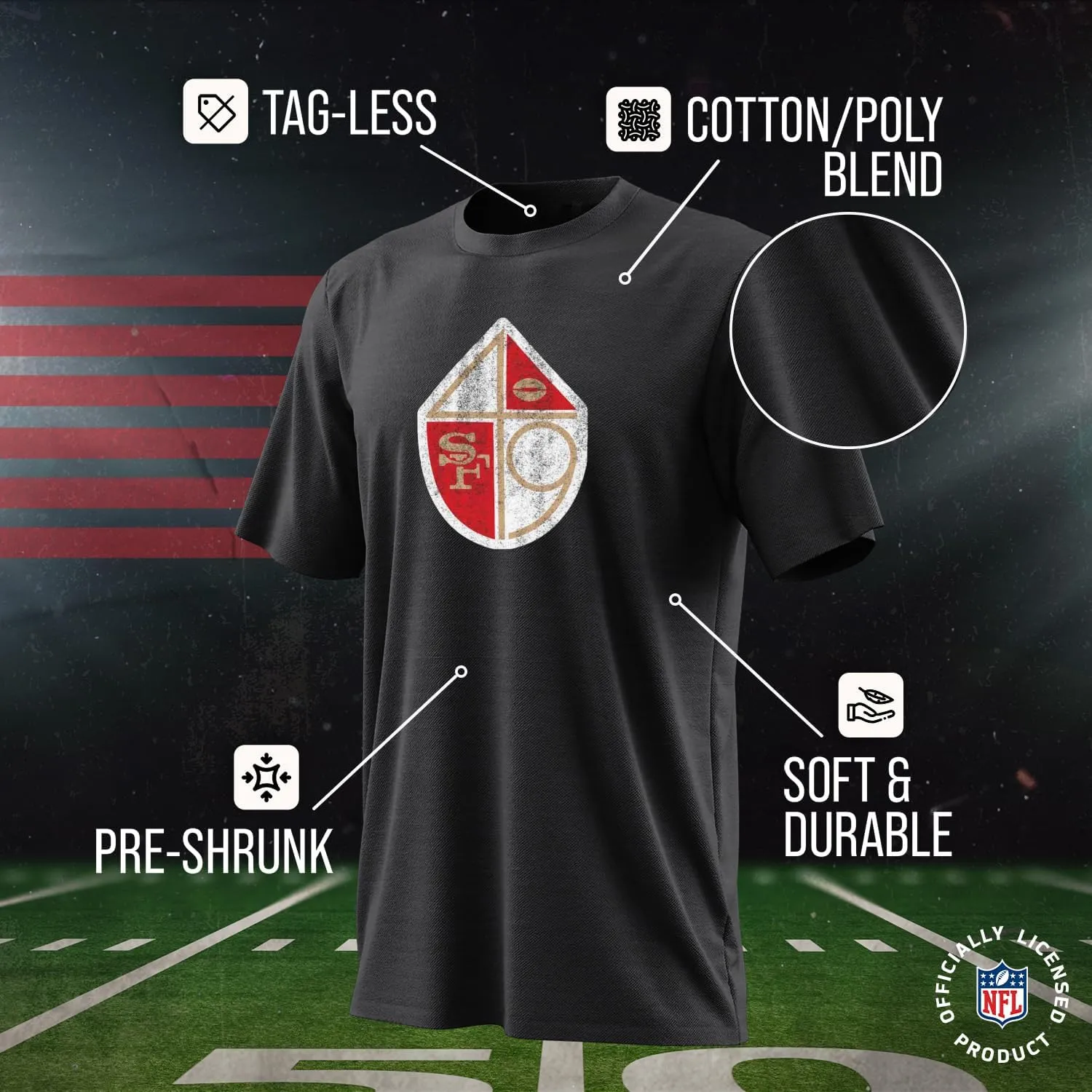 Team Fan Apparel NFL Modern Throwback T-Shirt - Cotton & Polyester Short Sleeve Adult Sports Tee