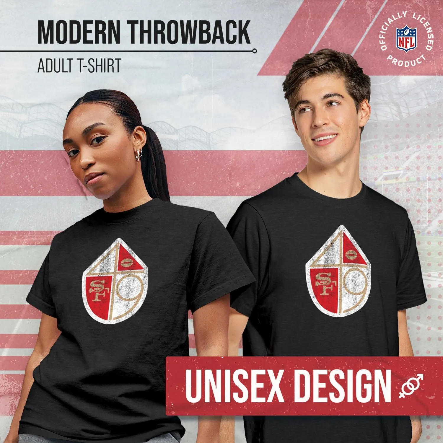 Team Fan Apparel NFL Modern Throwback T-Shirt - Cotton & Polyester Short Sleeve Adult Sports Tee