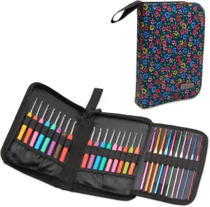 Teamoy Crochet Hook Case, Travel Carry Bag for Ergonomic Crochet Hooks Kits, Aluminum /Steel Crochet Hook and More, Lightweight, Well Made--NO Accessories Included, Flowers Blue