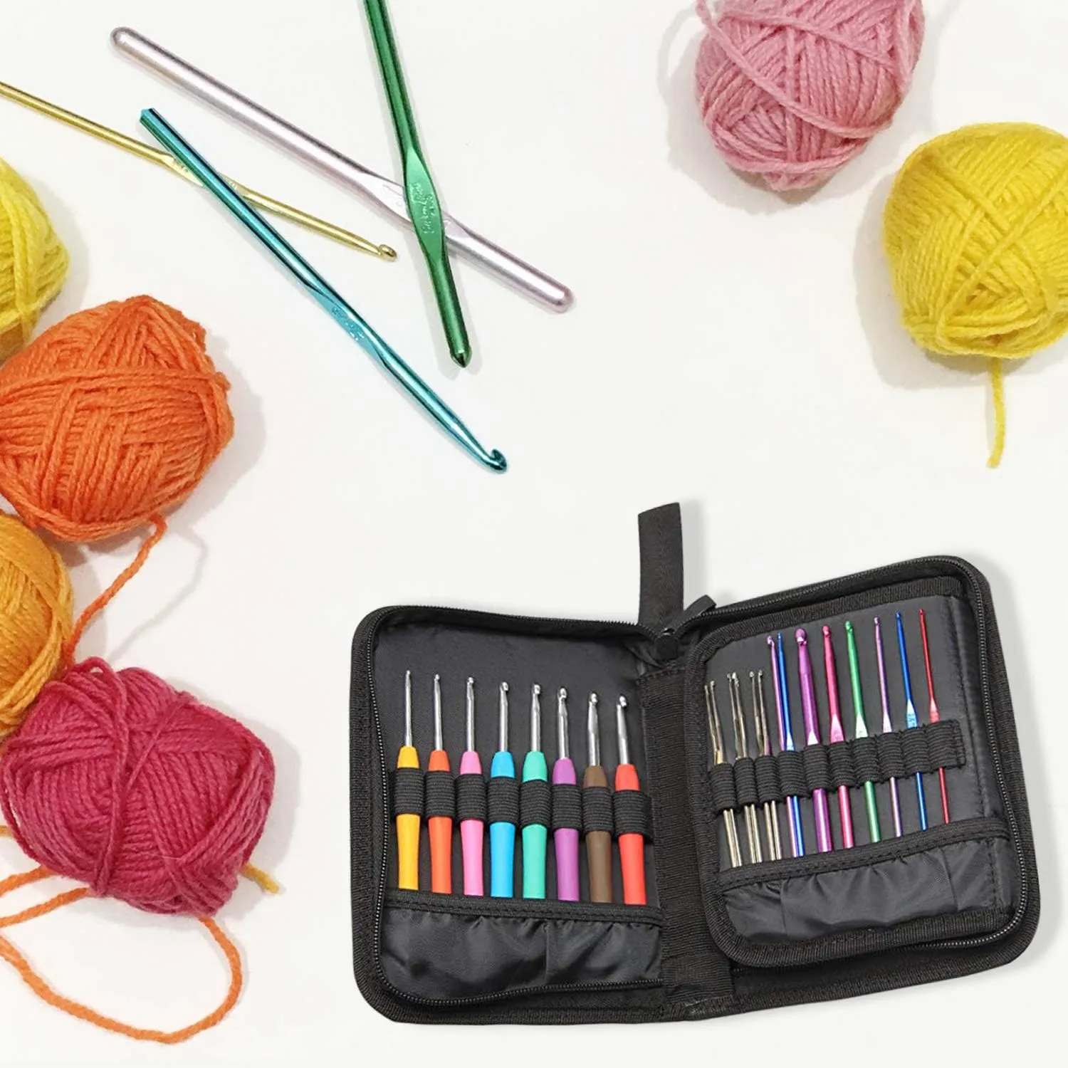 Teamoy Crochet Hook Case, Travel Carry Bag for Ergonomic Crochet Hooks Kits, Aluminum /Steel Crochet Hook and More, Lightweight, Well Made--NO Accessories Included, Flowers Blue