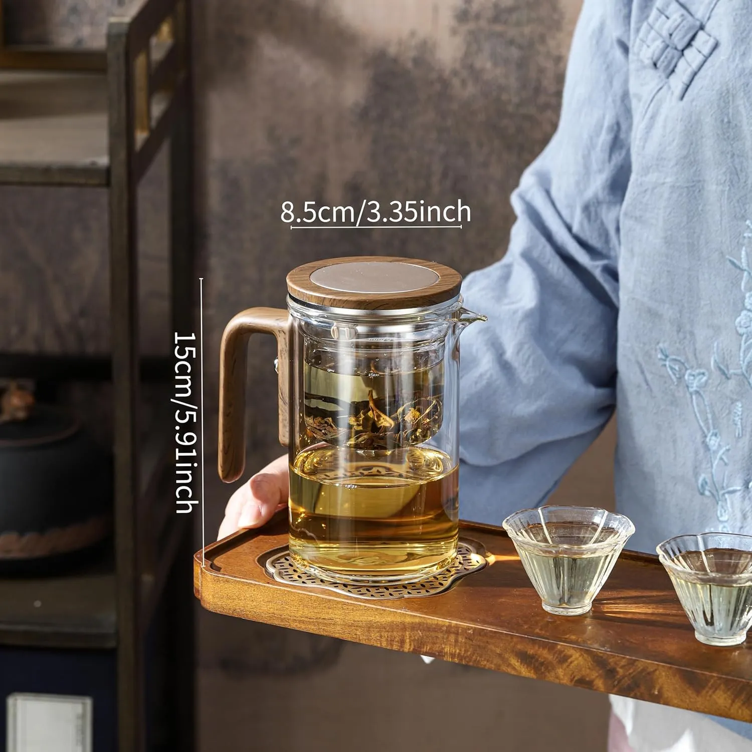 Teapot, Creative Magic Automatic Teapot, Detachable Loose Tea Glass Infuser -20 oz (approx. 600 ml)(Gray)