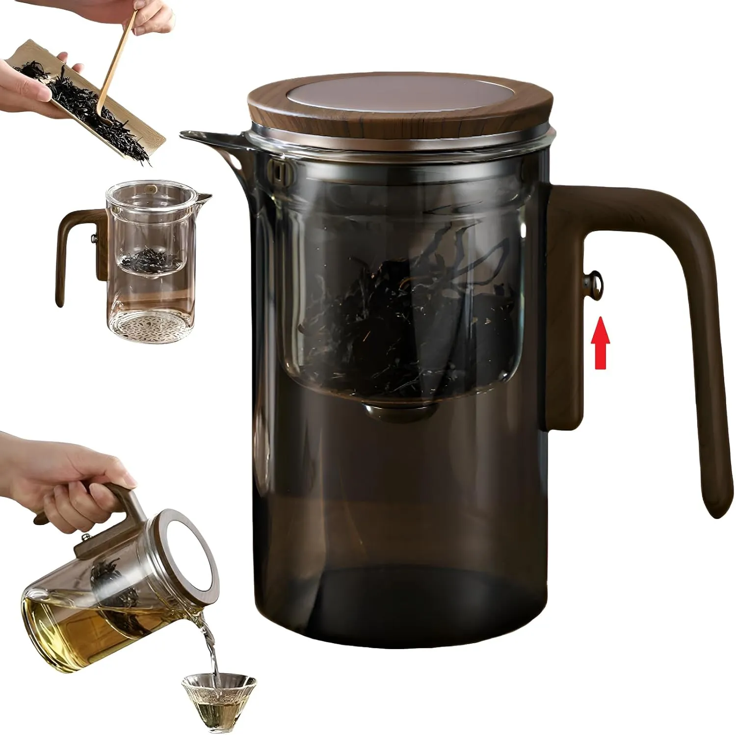 Teapot, Creative Magic Automatic Teapot, Detachable Loose Tea Glass Infuser -20 oz (approx. 600 ml)(Gray)