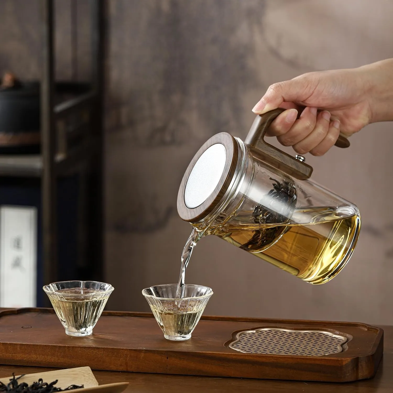 Teapot, Creative Magic Automatic Teapot, Detachable Loose Tea Glass Infuser -20 oz (approx. 600 ml)(Gray)