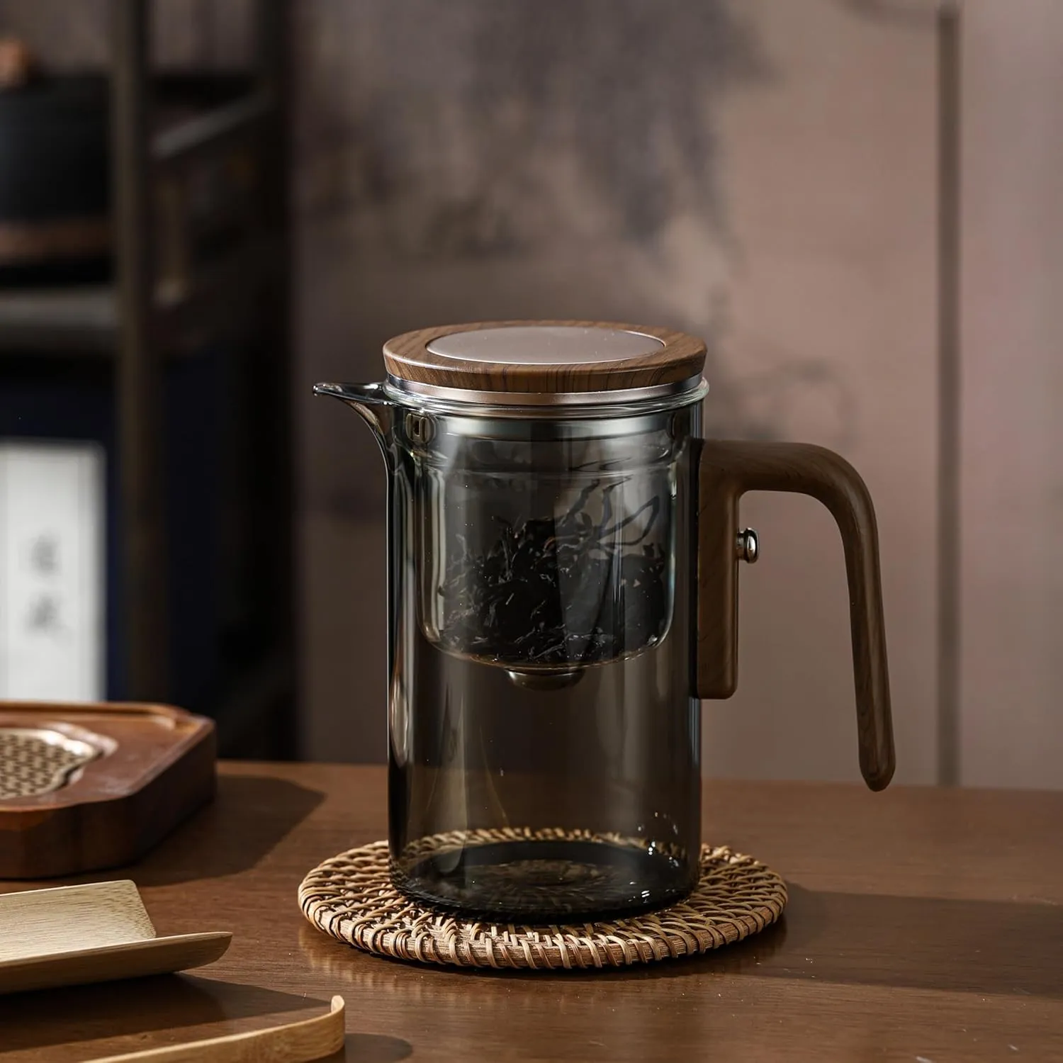 Teapot, Creative Magic Automatic Teapot, Detachable Loose Tea Glass Infuser -20 oz (approx. 600 ml)(Gray)