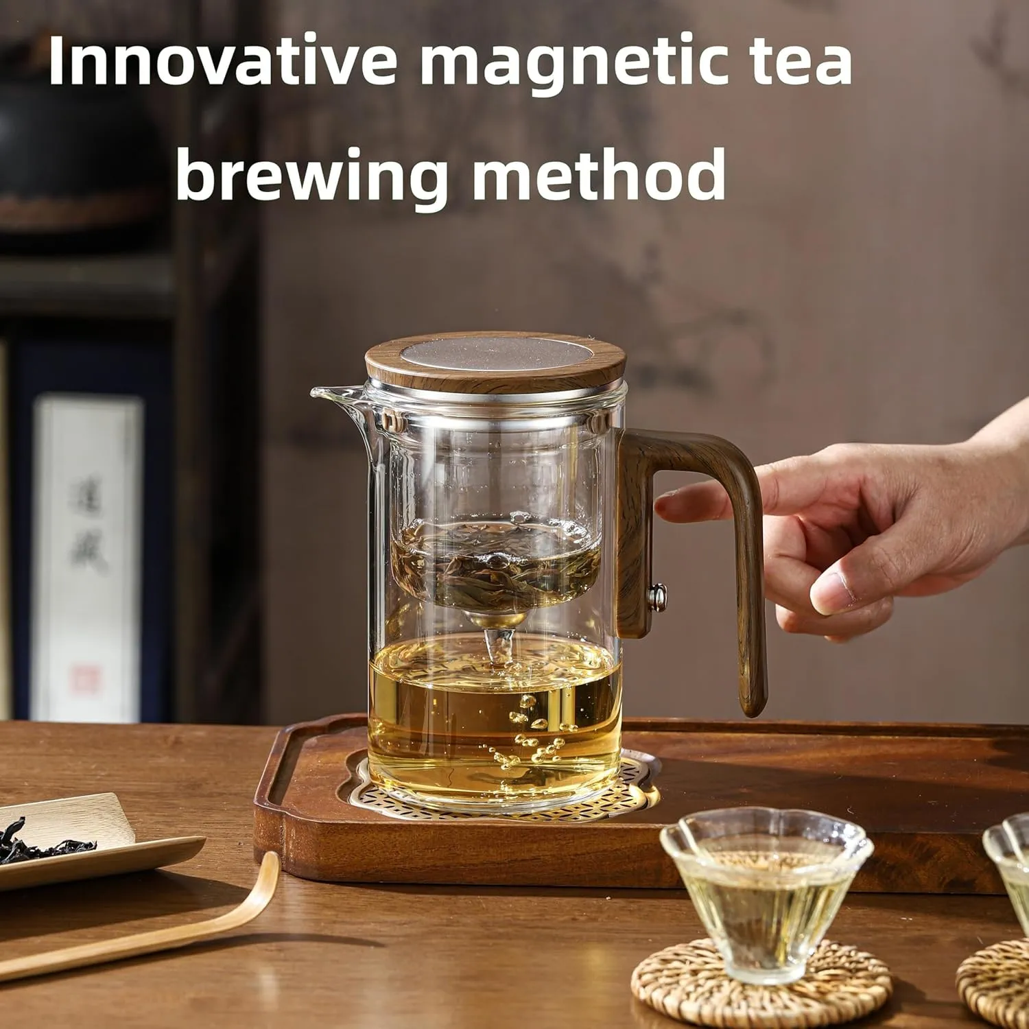 Teapot, Creative Magic Automatic Teapot, Detachable Loose Tea Glass Infuser -20 oz (approx. 600 ml)(Gray)