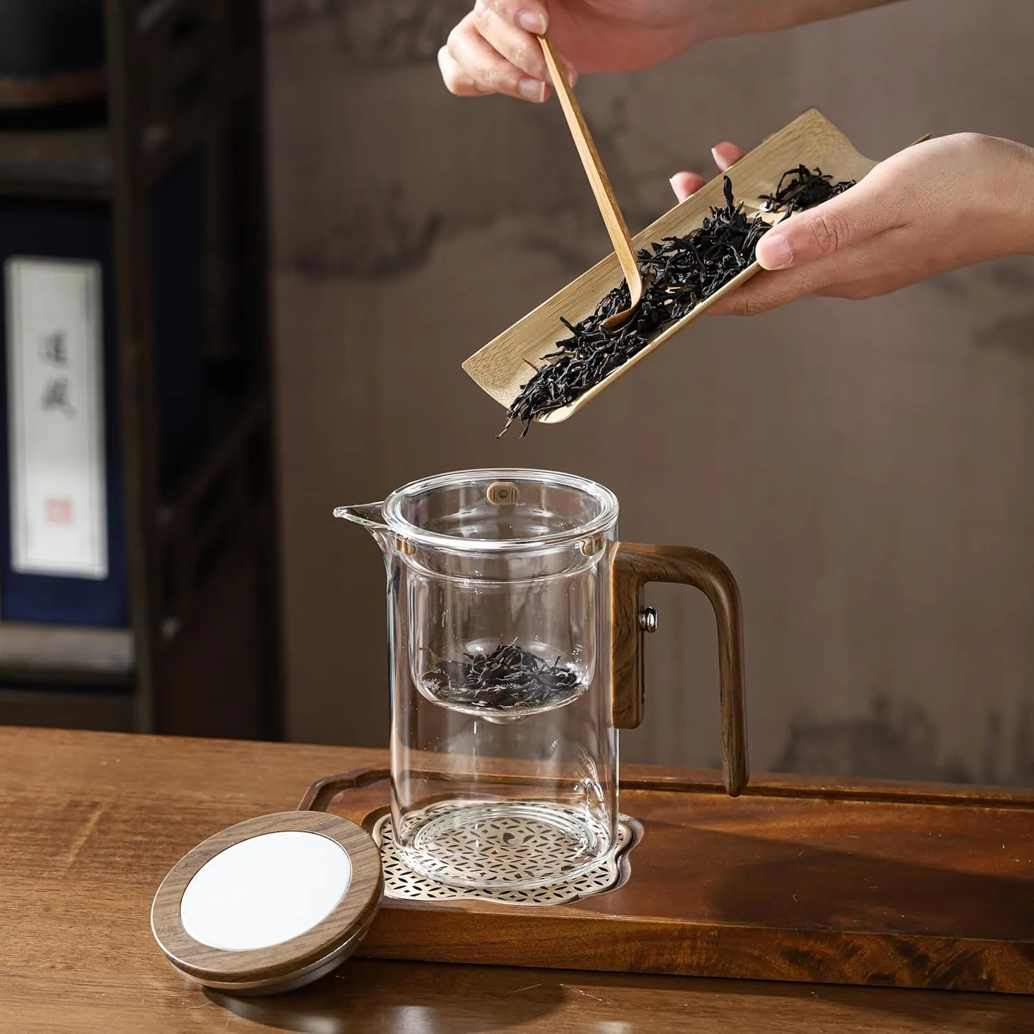 Teapot, Creative Magic Automatic Teapot, Detachable Loose Tea Glass Infuser -20 oz (approx. 600 ml)(Gray)